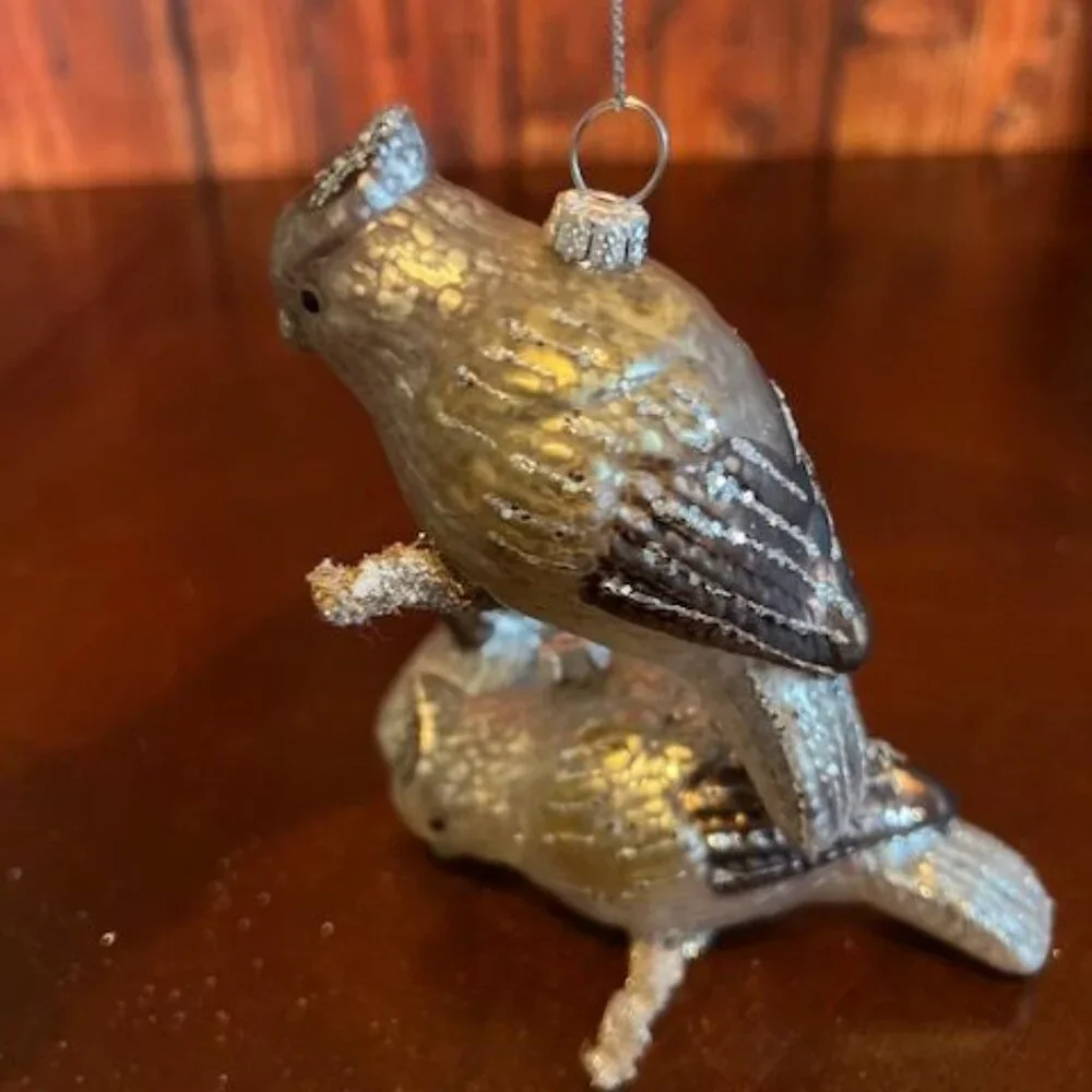 Set Of 3 Glass Bird on brach Christmas Ornaments With Glitter‎ Accents Hanging